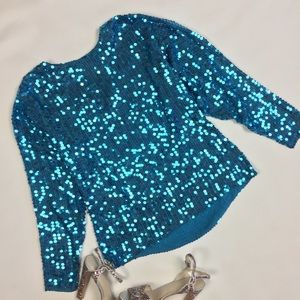 Della Roufogali //  sz L sparkly bling sequin top